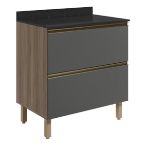 Balcao Com Tampo 2G 80cm MDF Kali 16412 Carvalho Toq Chumbo Nicioli