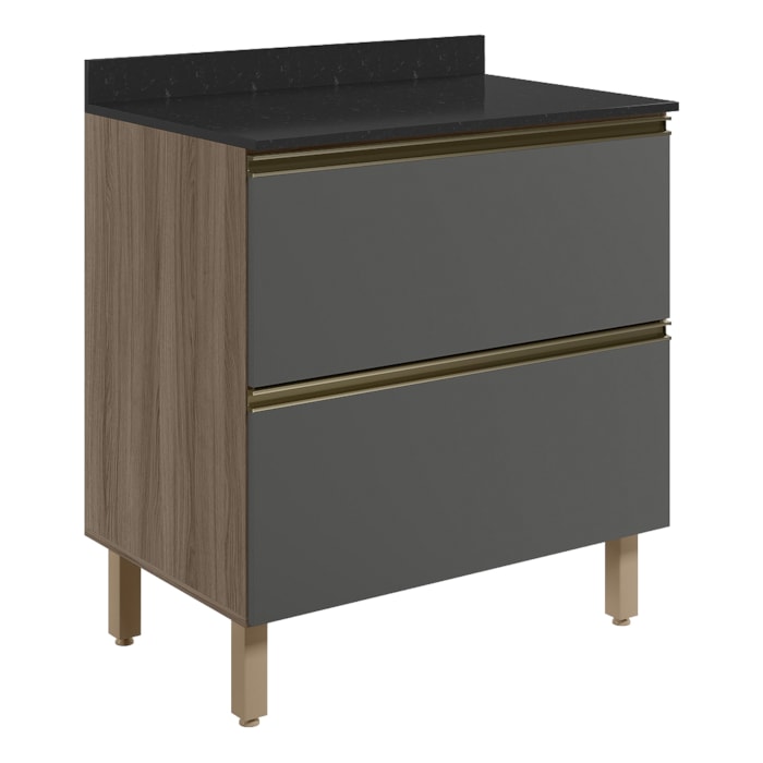 Balcao Com Tampo 2G 80cm MDF Kali 16412 Carvalho Toq Chumbo Nicioli
