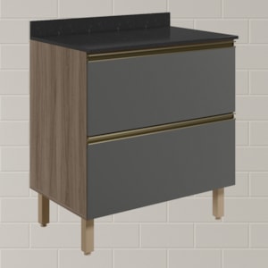 Balcao Com Tampo 2G 80cm MDF Kali 16412 Carvalho Toq Chumbo Nicioli