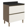 Balcao Com Tampo 2G 80cm MDF Kali 16412 Carvalho Toq Off White Cetim Nicioli