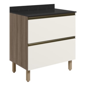 Balcao Com Tampo 2G 80cm MDF Kali 16412 Carvalho Toq Off White Cetim Nicioli