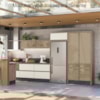 Balcao Com Tampo 2G 80cm MDF Kali 16412 Carvalho Toq Off White Cetim Nicioli