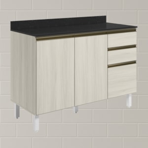 Balcao Com Tampo 2P 3G 120cm MDF Kali 16417 Bianco Toq Bianco Toq Nicioli