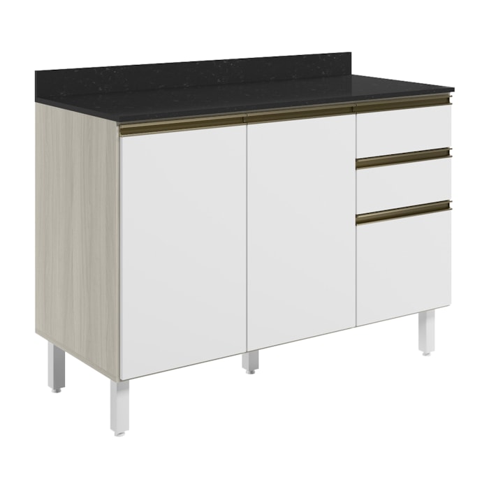 Balcao Com Tampo 2P 3G 120cm MDF Kali 16417 Bianco Toq Branco Uv Nicioli