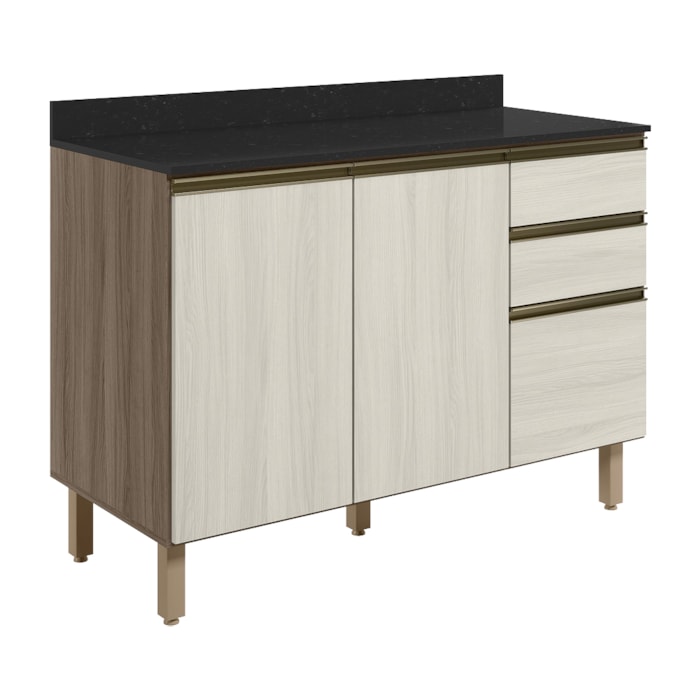 Balcao Com Tampo 2P 3G 120cm MDF Kali 16417 Carvalho Toq Bianco Toq Nicioli