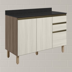 Balcao Com Tampo 2P 3G 120cm MDF Kali 16417 Carvalho Toq Bianco Toq Nicioli