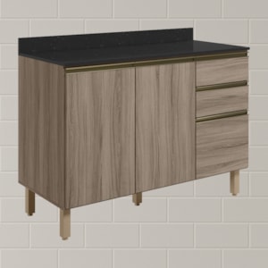 Balcao Com Tampo 2P 3G 120cm MDF Kali 16417 Carvalho Toq Carvalho Toq Nicioli