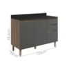 Balcao Com Tampo 2P 3G 120cm MDF Kali 16417 Carvalho Toq Chumbo Nicioli
