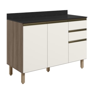 Balcao Com Tampo 2P 3G 120cm MDF Kali 16417 Carvalho Toq Off White Cetim Nicioli