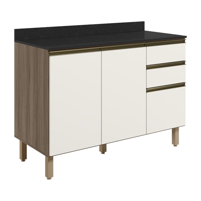 Balcao Com Tampo 2P 3G 120cm MDF Kali 16417 Carvalho Toq Off White Cetim Nicioli