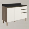 Balcao Com Tampo 2P 3G 120cm MDF Kali 16417 Carvalho Toq Off White Cetim Nicioli