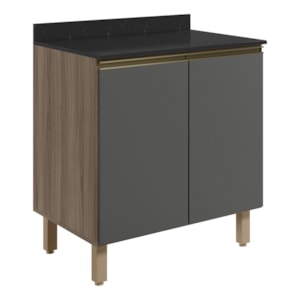 Balcao Com Tampo 2P 60 cm MDF Kali 12220 Carvalho Toq Chumbo Nicioli