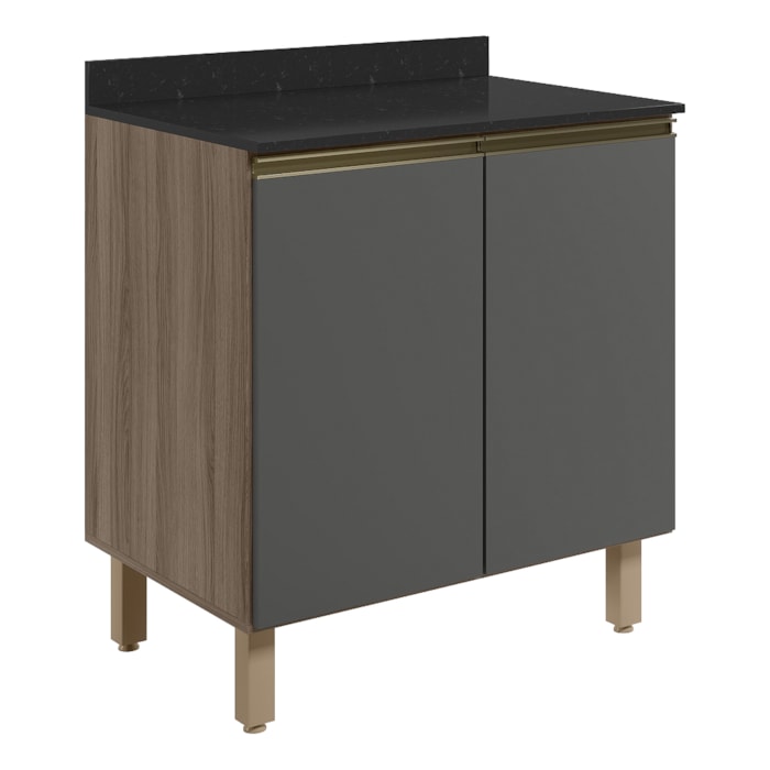 Balcao Com Tampo 2P 60 cm MDF Kali 12220 Carvalho Toq Chumbo Nicioli