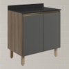 Balcao Com Tampo 2P 60 cm MDF Kali 12220 Carvalho Toq Chumbo Nicioli