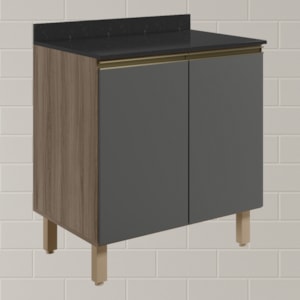 Balcao Com Tampo 2P 60 cm MDF Kali 12220 Carvalho Toq Chumbo Nicioli