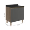 Balcao Com Tampo 2P 60 cm MDF Kali 12220 Carvalho Toq Chumbo Nicioli