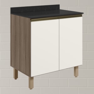 Balcao Com Tampo 2P 60 cm MDF Kali 12220 Carvalho Toq Off White Cetim Nicioli