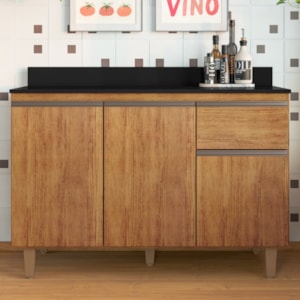 Balcao Com Tampo 3 Portas 1 Gaveta 120 cm Canada Cedro RUDK