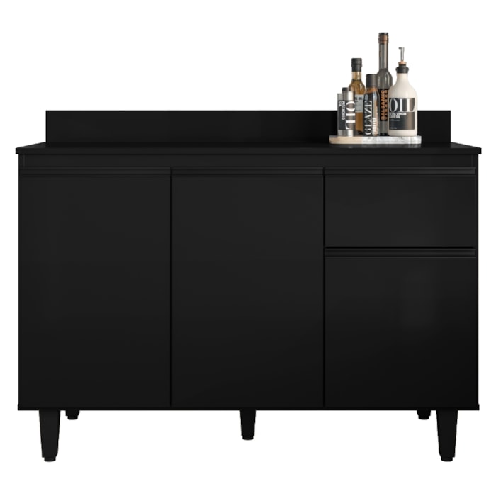 Balcao Com Tampo 3 Portas 1 Gaveta 120 cm Canada Preto RUDK