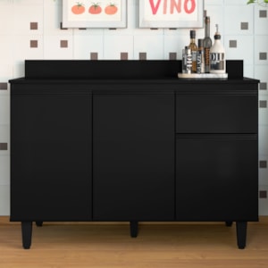Balcao Com Tampo 3 Portas 1 Gaveta 120 cm Canada Preto RUDK