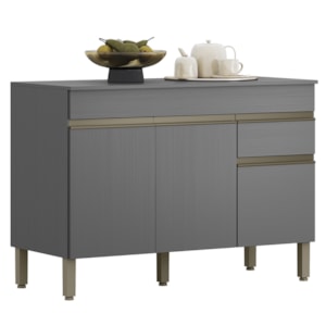 Balcao Com Tampo 3 Portas 1 Gaveta 120 cm Line Gris KTP
