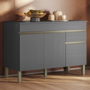 Balcao Com Tampo 3 Portas 1 Gaveta 120 cm Line Gris KTP