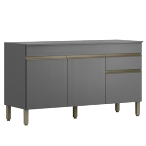 Balcao Com Tampo 3 Portas 1 Gaveta 150 cm Line Gris KTP
