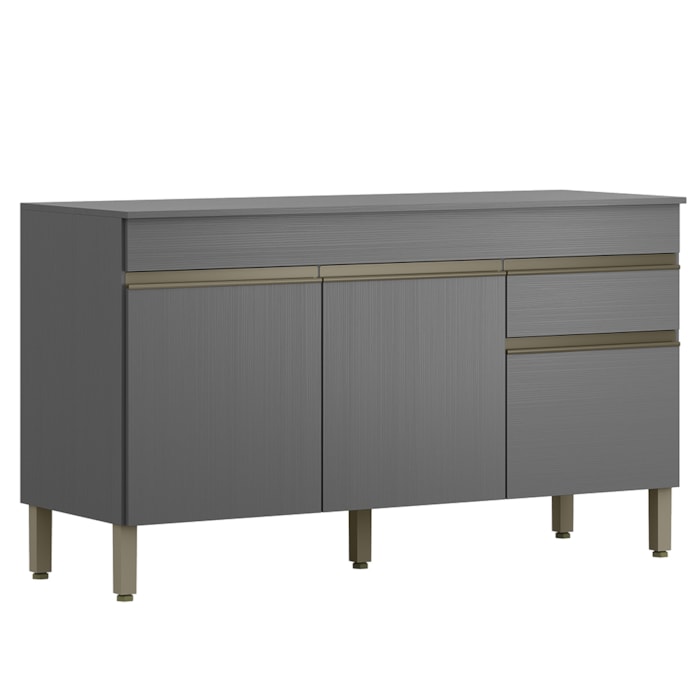 Balcao Com Tampo 3 Portas 1 Gaveta 150 cm Line Gris KTP