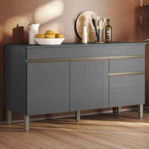 Balcao Com Tampo 3 Portas 1 Gaveta 150 cm Line Gris KTP