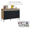 Balcao Com Tampo 3 Portas 120 cm Manu Amendoa Preto REAJL Moveis
