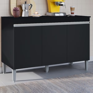 Balcao Com Tampo 3 Portas 120 cm Manu Preto REAJL Moveis