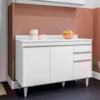 Balcao Com Tampo 3 Portas 2 Gavetas 120 cm BP Melissa Branco Eratto Moveis