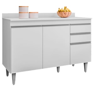 Balcao Com Tampo 3 Portas 2 Gavetas 120 cm BP Melissa Branco Eratto Moveis