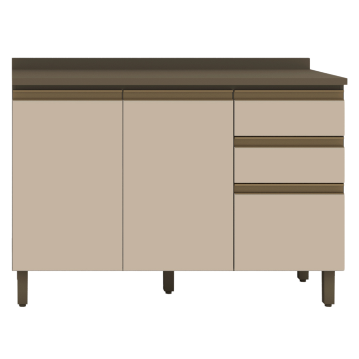 Balcao Com Tampo 3 Portas 2 Gavetas 120 cm Connect Duna Cristal Henn