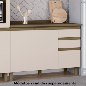 Balcao Com Tampo 3 Portas 2 Gavetas 120 cm Connect Duna Cristal Henn