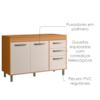 Balcão Com Tampo 3 Portas 2 Gavetas 120 cm Malta Freijo Off Acetinado POLIMAN