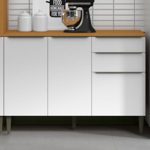 Balcao Com Tampo 3 Portas 2 Gavetas 120 cm MDF 2006806 Cinamomo Branco ARMoveis