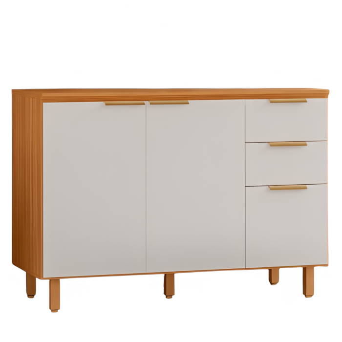 Balcao Com Tampo 3 Portas 2 Gavetas 120 cm MDF Bari Freijo Off Acetinado POLIMAN