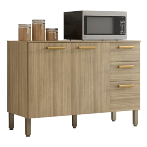 Balcao Com Tampo 3 Portas 2 Gavetas 120 cm Urbane Freijo KTP