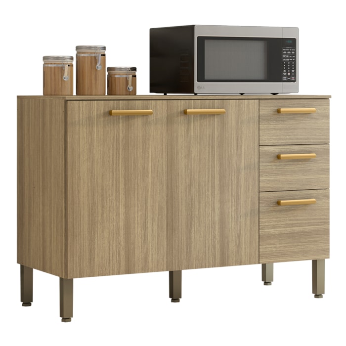 Balcao Com Tampo 3 Portas 2 Gavetas 120 cm Urbane Freijo KTP