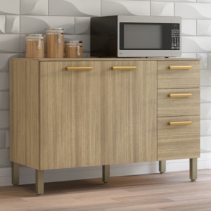 Balcao Com Tampo 3 Portas 2 Gavetas 120 cm Urbane Freijo KTP