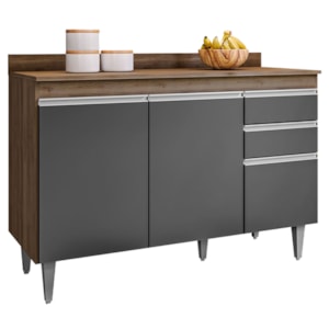 Balcao Com Tampo 3 Portas 2 Gavetas BP 120 cm Melissa Freijo Grafite Eratto Moveis