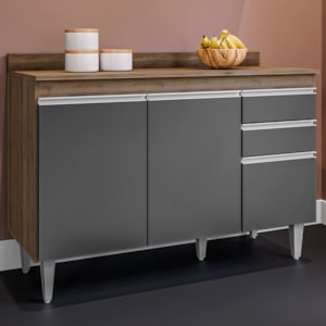 Balcao Com Tampo 3 Portas 2 Gavetas BP 120 cm Melissa Freijo Grafite Eratto Moveis