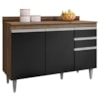 Balcao Com Tampo 3 Portas 2 Gavetas BP 120 cm Melissa Freijo Preto Eratto Moveis