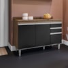 Balcao Com Tampo 3 Portas 2 Gavetas BP 120 cm Melissa Freijo Preto Eratto Moveis