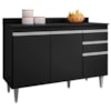 Balcao Com Tampo 3 Portas 2 Gavetas BP 120 cm Melissa Preto Eratto Moveis