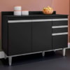 Balcao Com Tampo 3 Portas 2 Gavetas BP 120 cm Melissa Preto Eratto Moveis