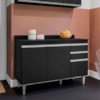 Balcao Com Tampo 3 Portas 2 Gavetas BP 120 cm Melissa Preto Eratto Moveis