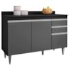 Balcao Com Tampo 3 Portas 2 Gavetas BP 120 cm Melissa Preto Grafite Eratto Moveis
