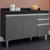Balcao Com Tampo 3 Portas 2 Gavetas BP 120 cm Melissa Preto Grafite Eratto Moveis